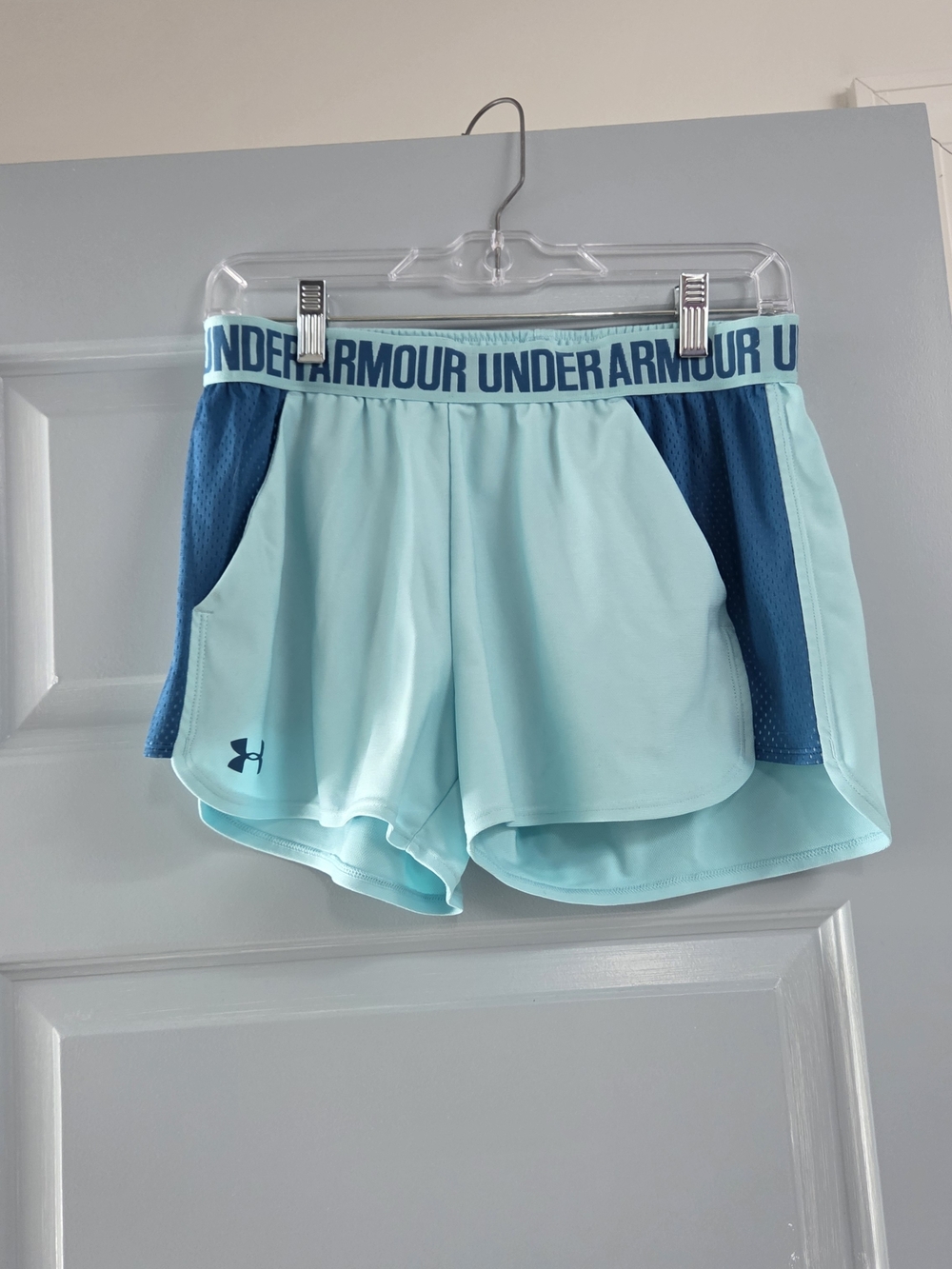 Under Armour Women's Mint Athletic Shorts with Teal Panels